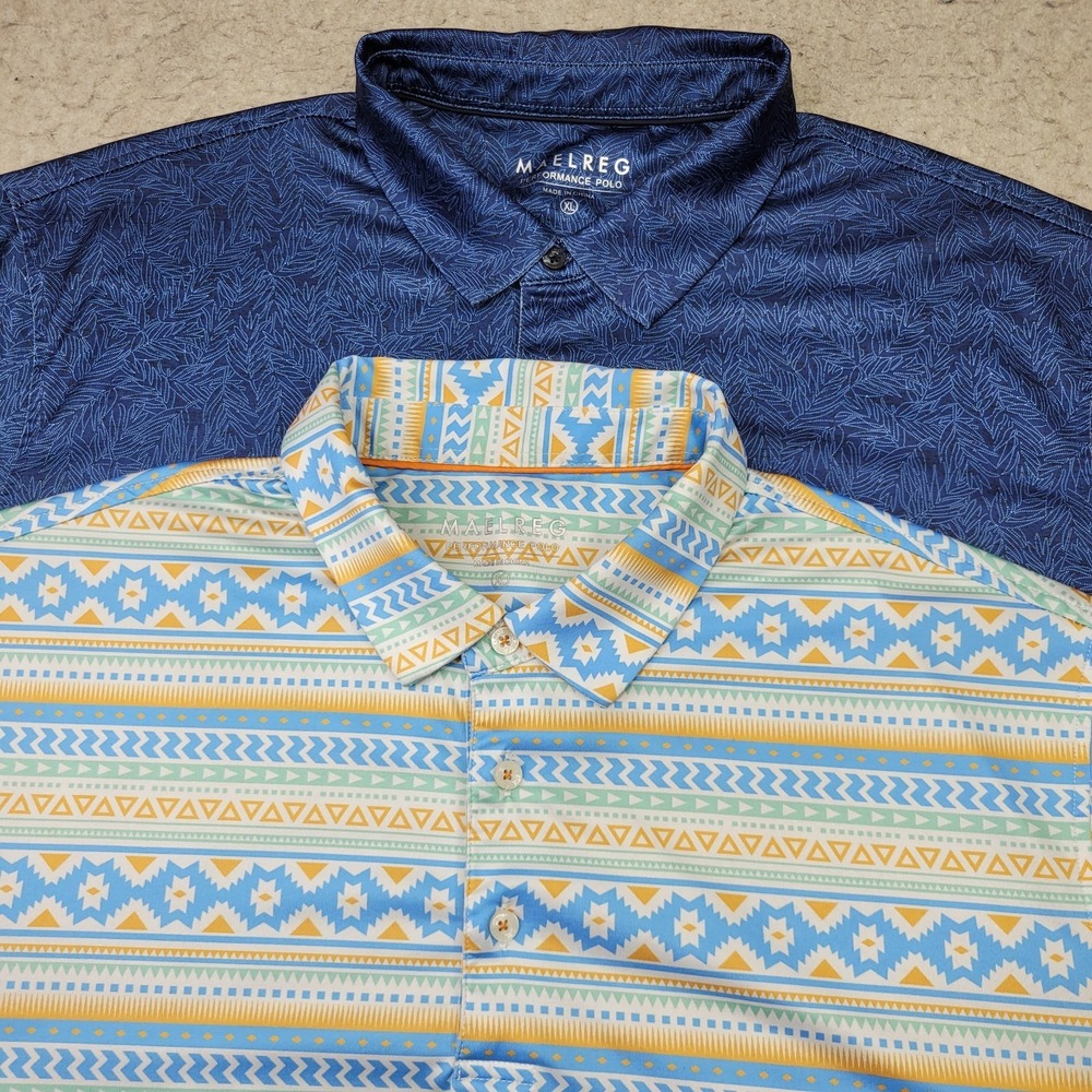 Lot of 2 Maelreg Golf Polo Shirts Mens XL Aztec Short Sleeve Performance Wicking